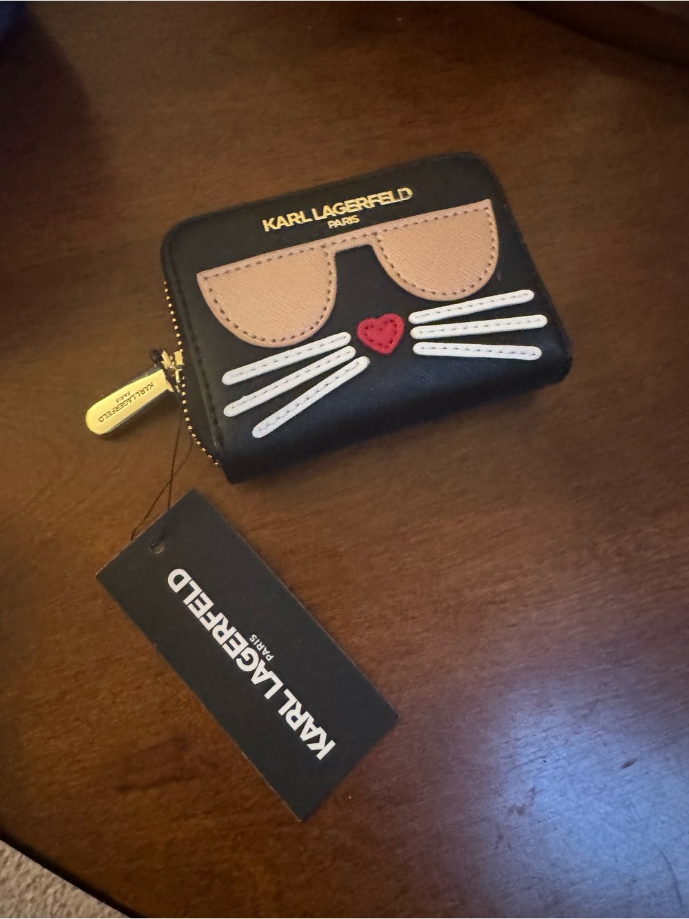 Karl Lagerfeld Paris Maybelle ZA Mini Cat Black Wallet Choupette Heart Nose